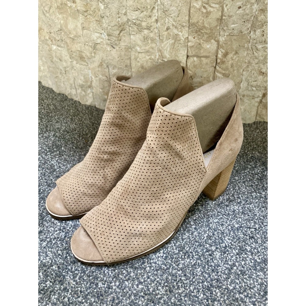 Cole Haan Shiloh Open Toe Blush Tan Beige Suede Ankle Booties Size 7.5 Women’s